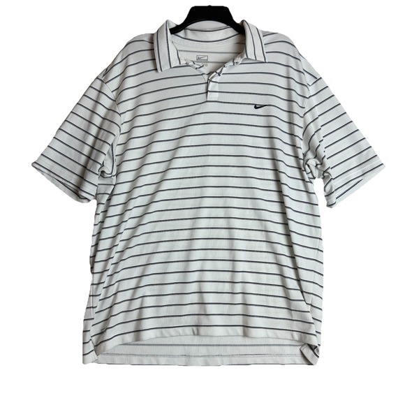 NIKE Performance Golf Shirt Men's XL Polo Short Sleeve White Black Striped T82 - Picture 1 of 7